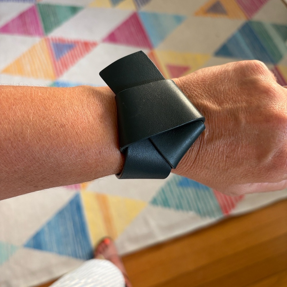 Ferragamo Dark Green Leather Cuff Bracelet